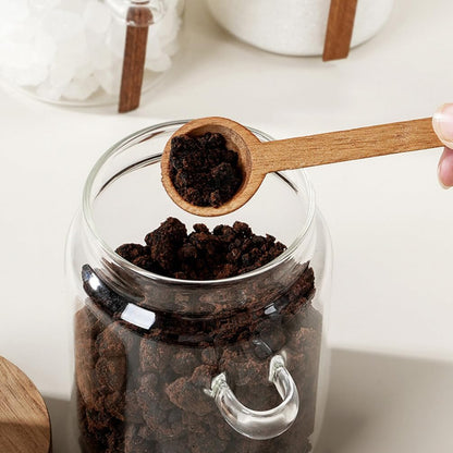 Wooden Knob Glass Jar With Spoon