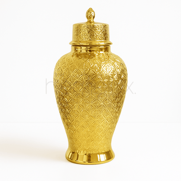 Regal Golden Embossed Ceramic Jar