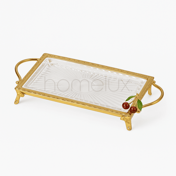 Gilded Rectangular Serving Tray with Handles