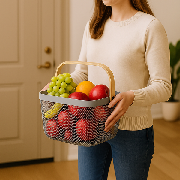 Fruit Mesh Basket With Wooden Handle