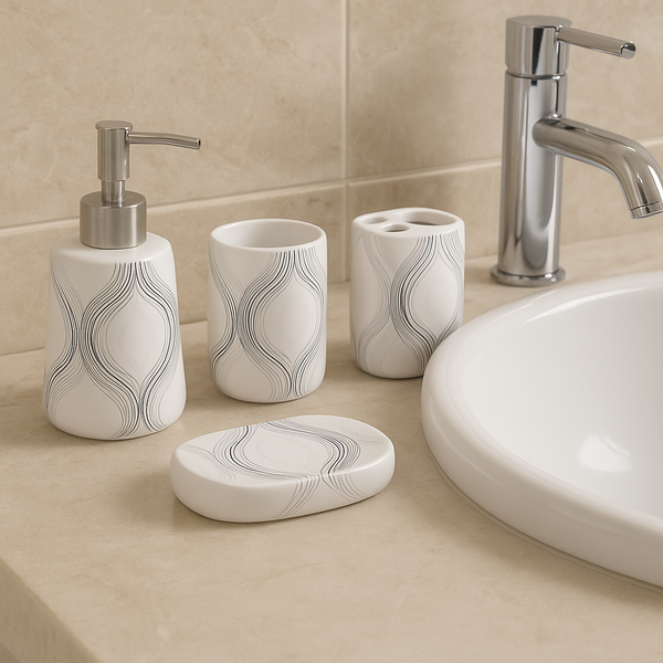 Modern Textured Geometric 4-Piece Bath Accessory Set