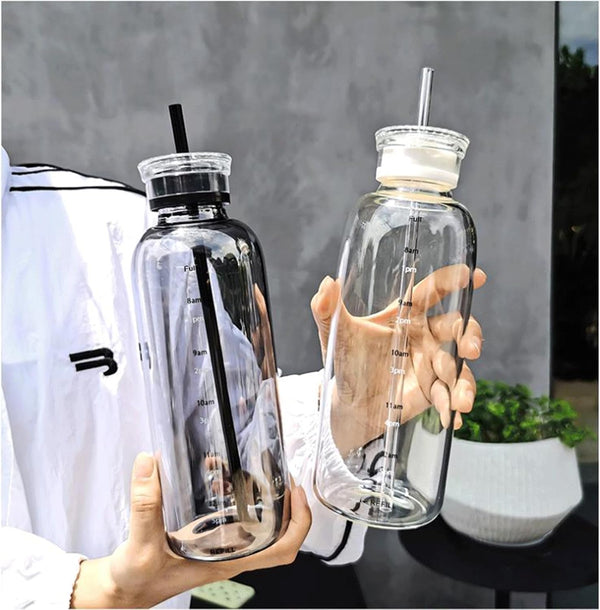 Transparent Glass Water Bottle With Straw