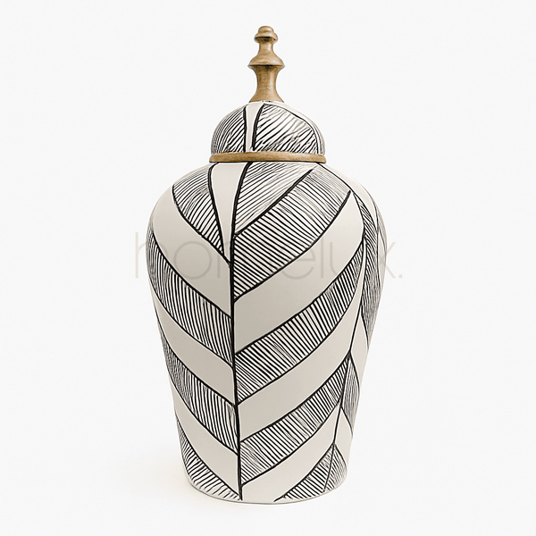 Handcrafted Leaf Pattern Ceramic Decorative Jar