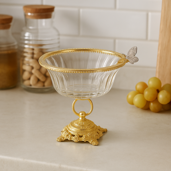 Gilded Oval Glass Serving Bowl