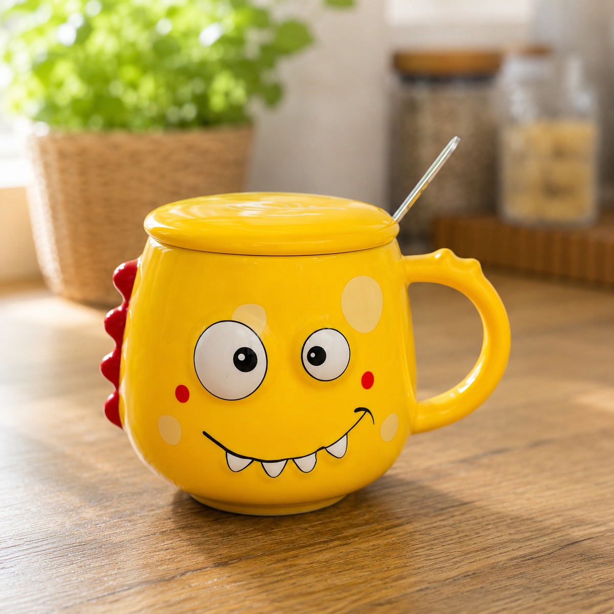 Cute Dinosaur Ceramic Mug with Lid & Spoon