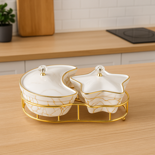 White Marble Moon & Star 2-Section Ceramic Dish Set