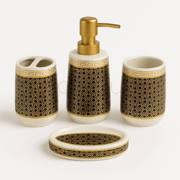 Regal Black and Gold Greek Key 4-Piece Bath Accessory Set