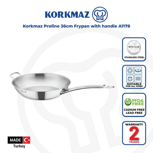 Korkmaz A1178 Proline Satin Stainless Steel Frying Pan - 36x7.5cm