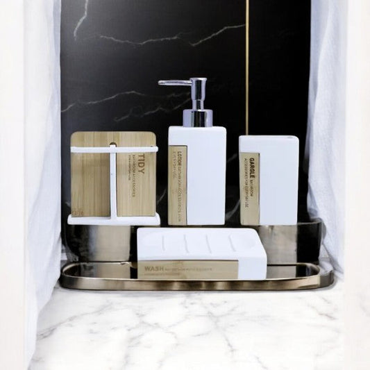 Wooden Style 4Pieces Bath Set White