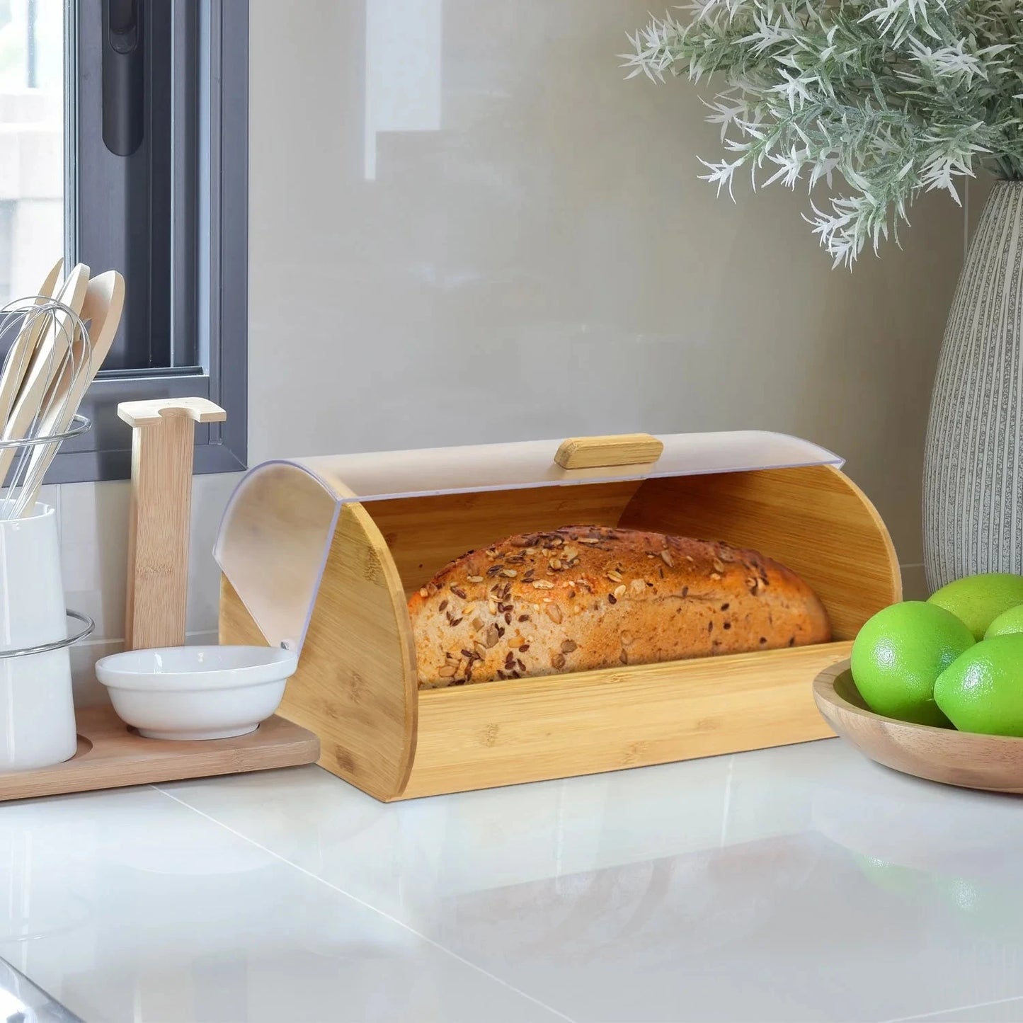 Bamboo Bread Box With Acrylic Cover