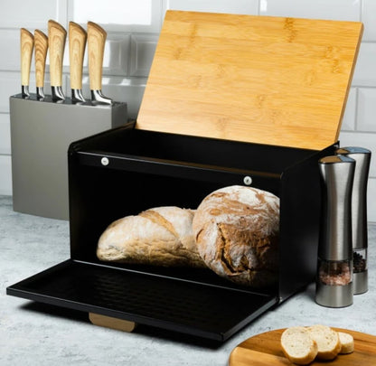 Hausroland Stainless Steel & Wooden Bread Box