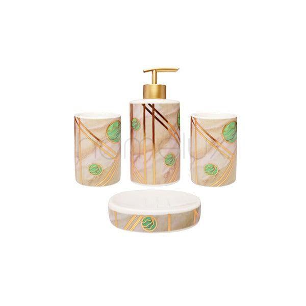 Art Deco Marble and Gold 4-Piece Bath Accessory Set
