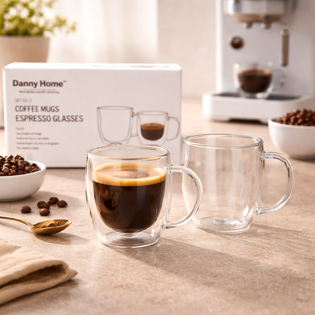 Danny Home Double Walled Glass Mug with Handle 80ml – HomeLux