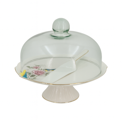 Bird Cake Dish with Glass Cover
