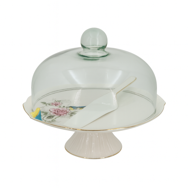 Bird Cake Dish with Glass Cover