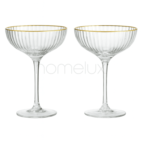 Gold-Rim Coupe Glass Set – 2 Pcs (Vintage Style)