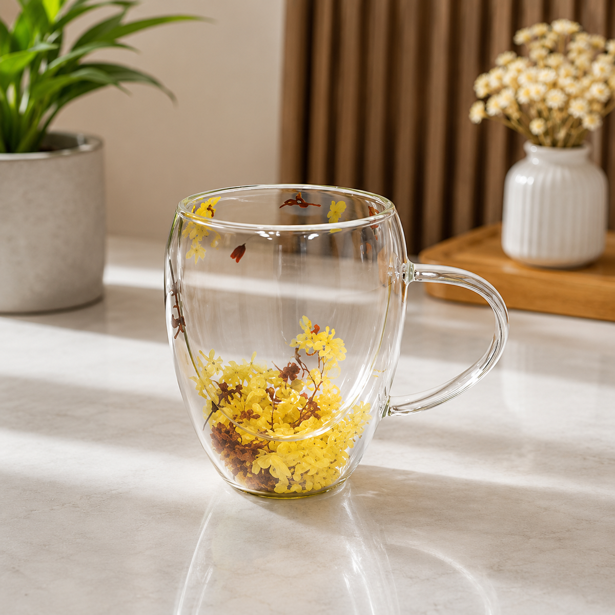 Blossom Double-Wall Glass Mug – 350ml