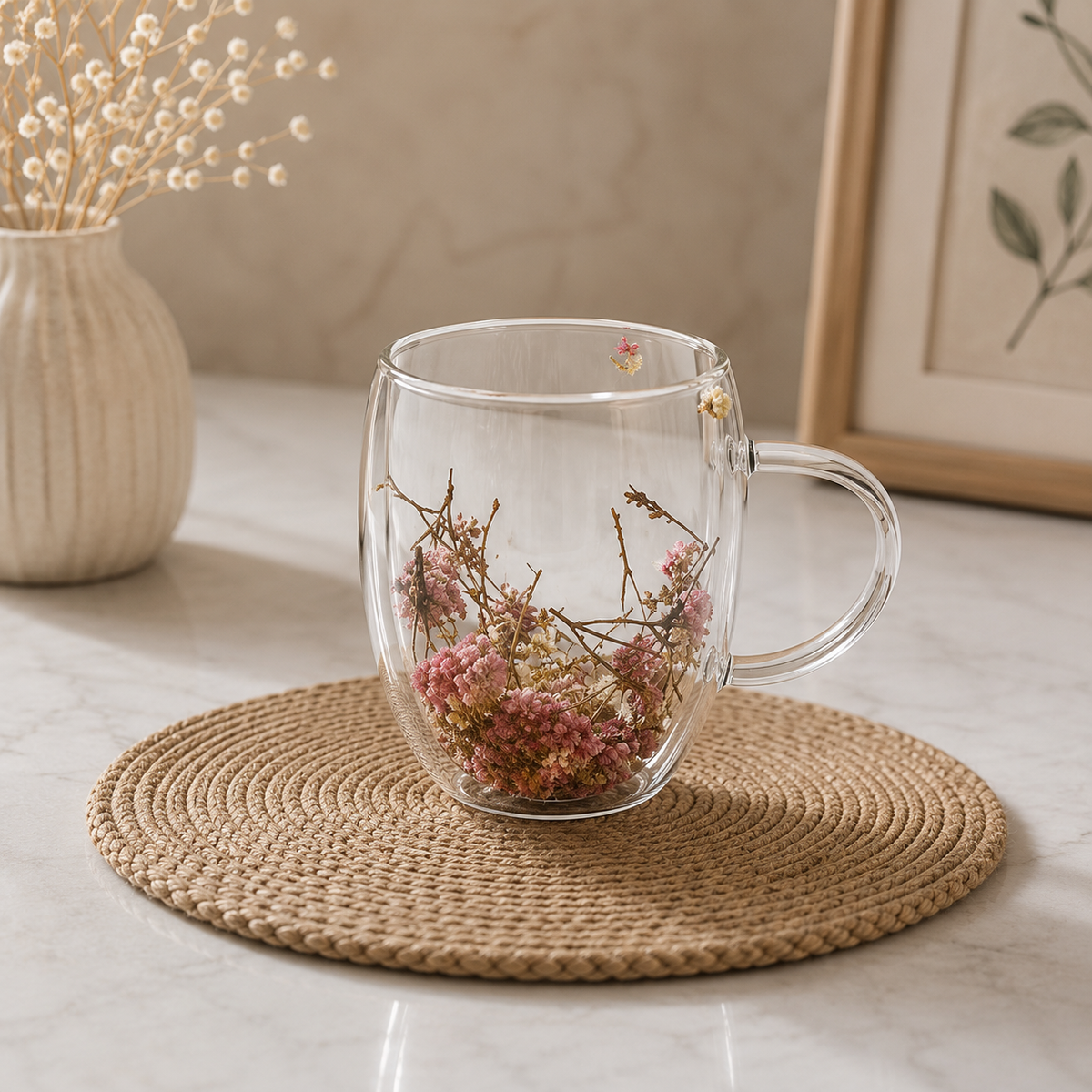 Rose Petal Double-Wall Glass Mug – 350ml