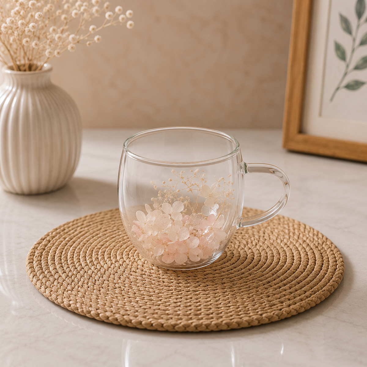 Pearl Blossom Double-Wall Glass Mug – 250ml