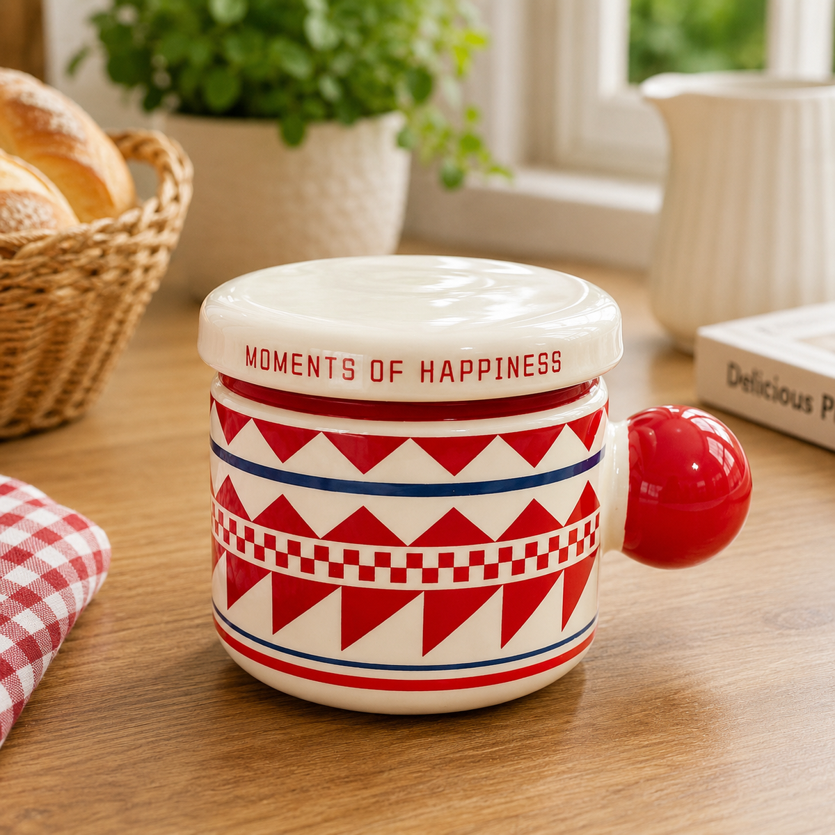 Moments of Happiness Geometric Ceramic Mug with Lid