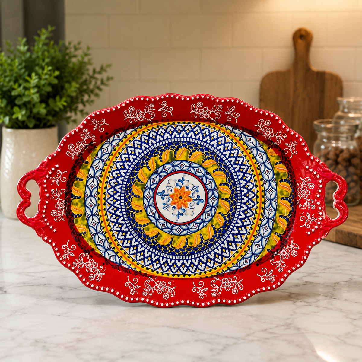 Royal Mosaic Oval Ceramic Serving Tray