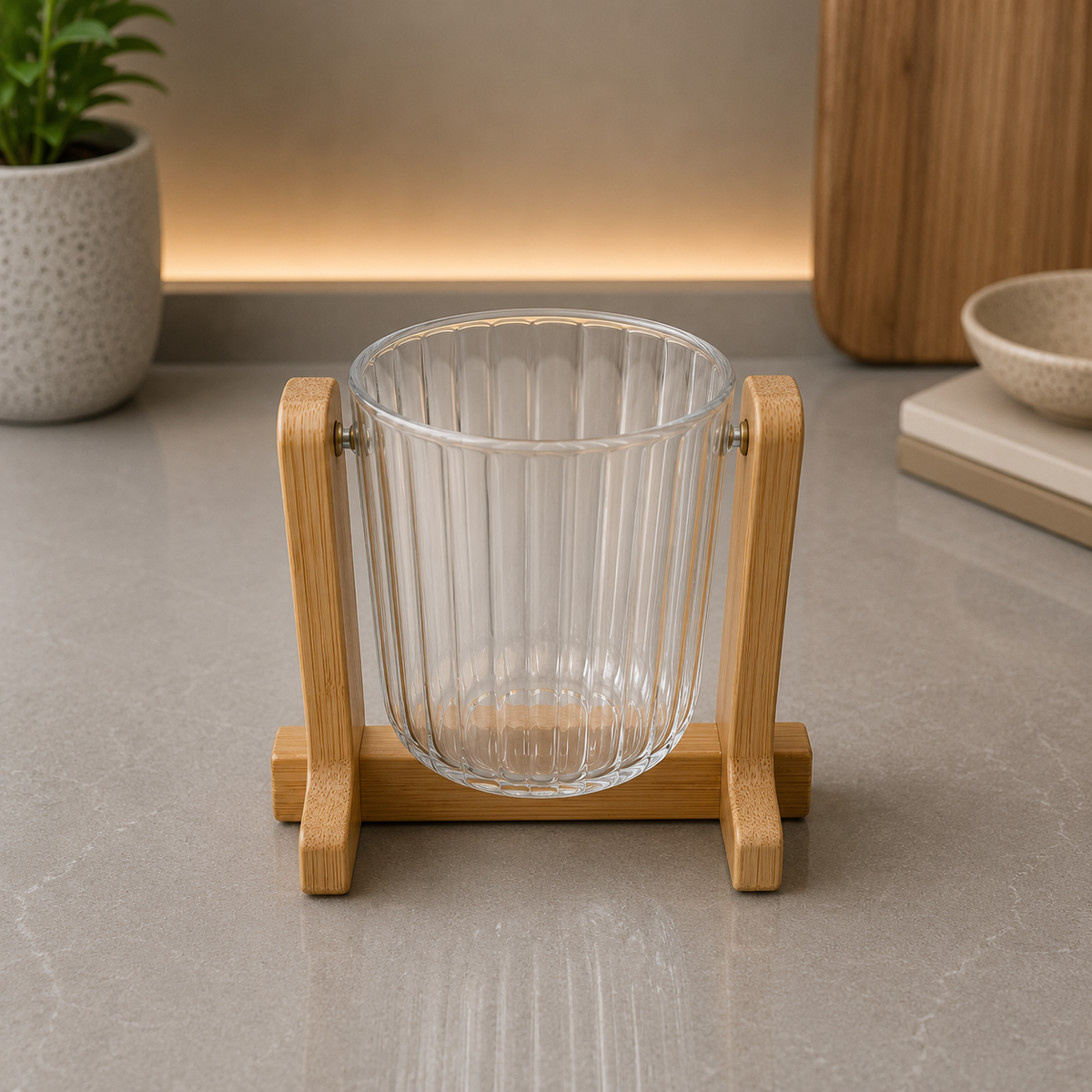 Premium Acrylic Organizer Cup with Wooden Stand