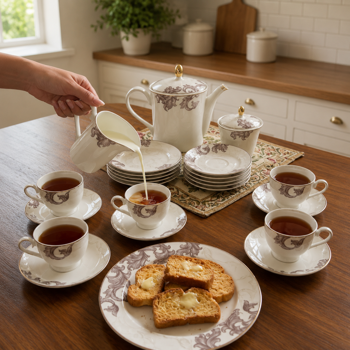 Bone China 24 Pieces Tea Set – Elegant Floral Tea Cup & Saucer Collection