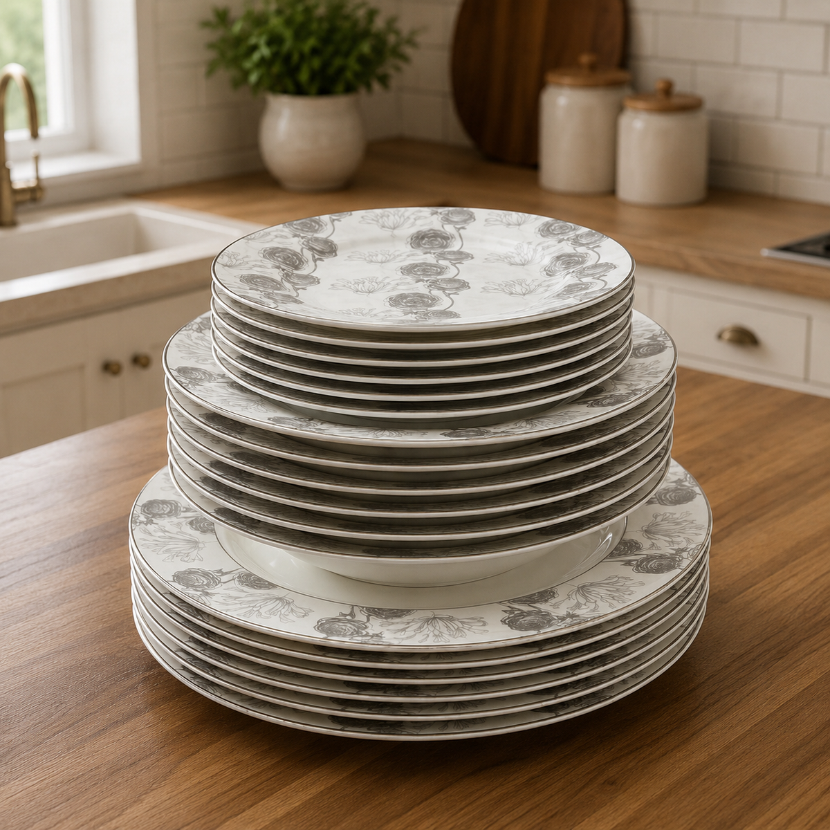 Bone China Plate Set – 18 Pieces Floral Dinnerware