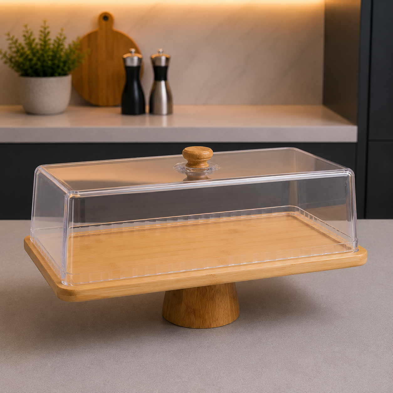 Rectangle Cake Stand with Acrylic Cover – HomeLux