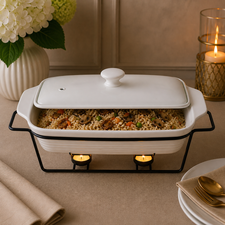 Brilliant Rectangular Ceramic Burner Dish with Metal Stand – HomeLux