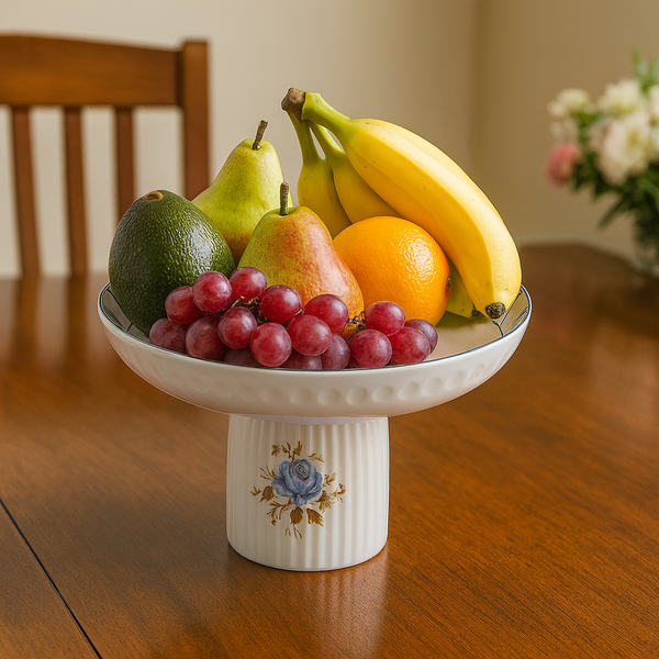 10" Blue Rose Pedestal Fruit Bowl – MK200