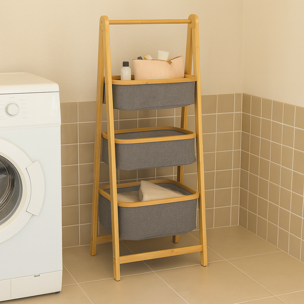 A-Frame Laundry Hamper With Shelf-Natural - 3 Layers