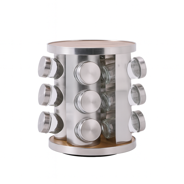 Revolving Glass Spice Jar Set Rack (12 Pc.) – HomeLux