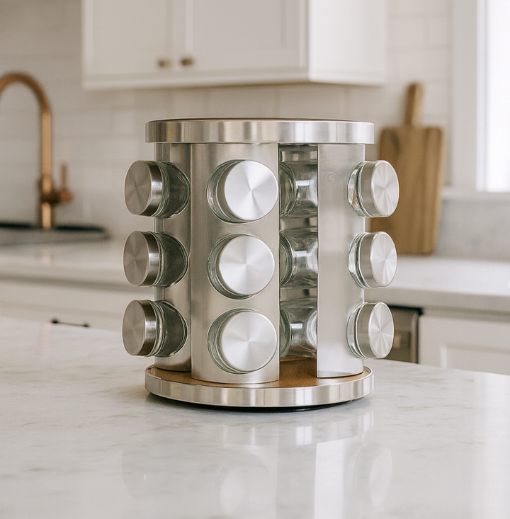 Revolving Glass Spice Jar Set Rack (12 Pc.) – HomeLux