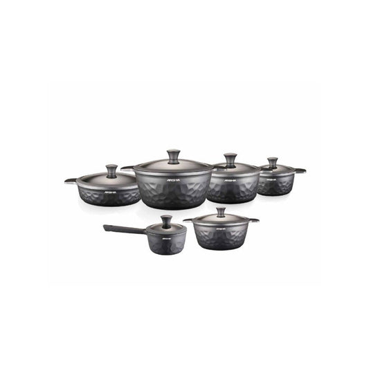 Arshia Premium Die-Casted Aluminium Diamond Cookware 12pcs Grey