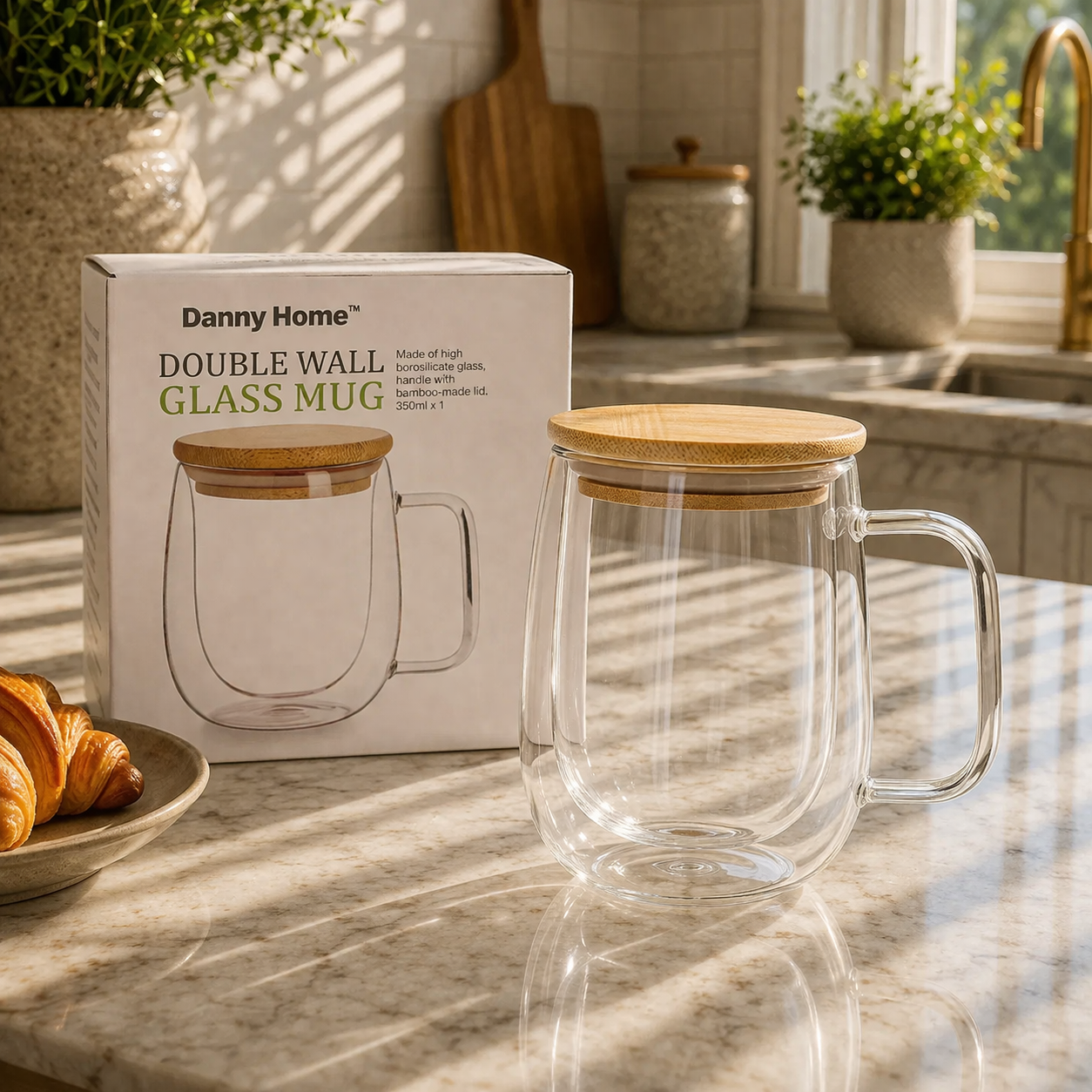Danny Home Double Walled Glass Mug With Handle Bamboo Lid 350ml HomeLux danny-home-double-walled-glass-mug-with-handle-bamboo-lid-350ml-homelux