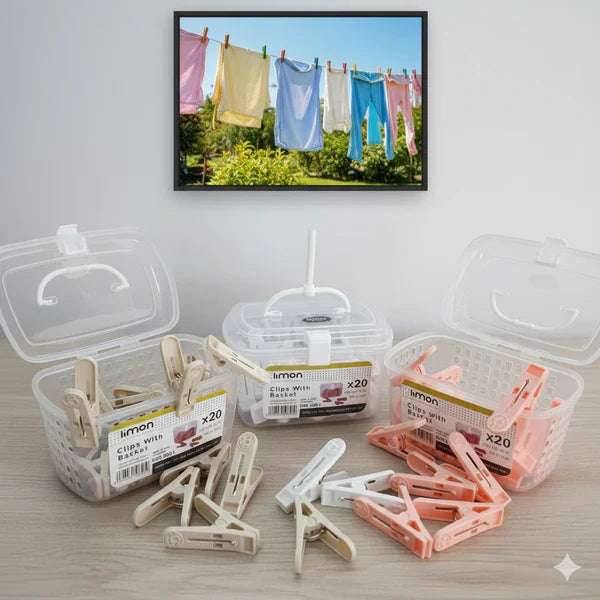 Laundry Essentials Clips Box with Handle