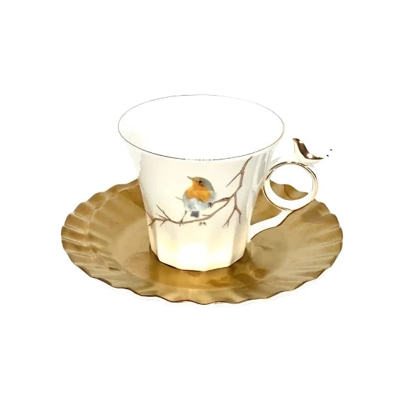Angela Gold Finch Cup and Saucer - BRD251