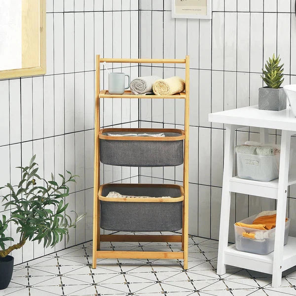 A-Frame Laundry Hamper With Shelf-Natural