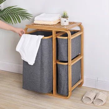 3 Grid Bamboo Laundry Basket