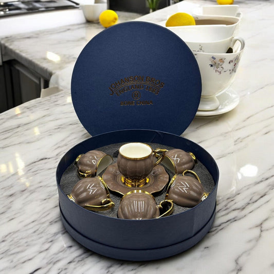 Premium 12Pcs Cup & Saucer Set - 2265 Brown