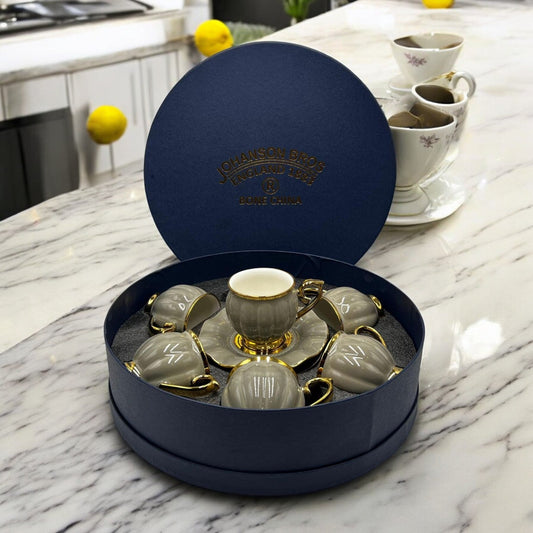 Premium 12Pcs Cup & Saucer Set - 2265 Grey
