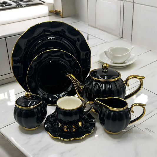 Elegant 24Pcs Bone China Tea Set - 2265 Black