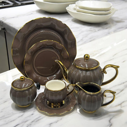 Elegant 24Pcs Bone China Tea Set - 2265 Brown