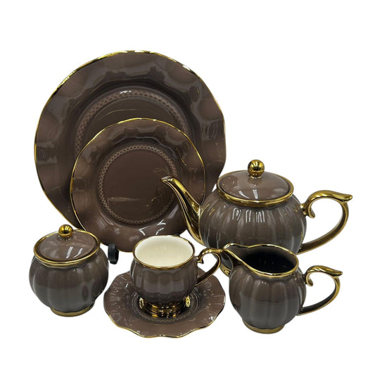 Elegant 24Pcs Bone China Tea Set - 2265 Brown