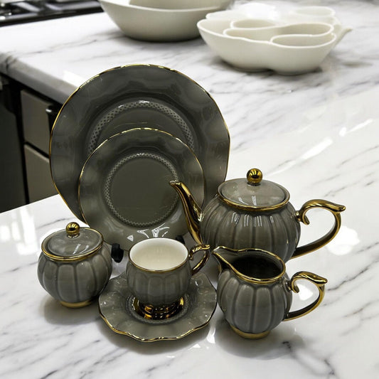 Elegant 24Pcs Bone China Tea Set - 2265 Gray