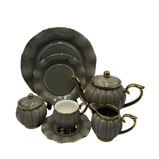 Elegant 24Pcs Bone China Tea Set - 2265 Gray