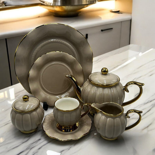 Elegant 24Pcs Bone China Tea Set - 2265 Cappuccino