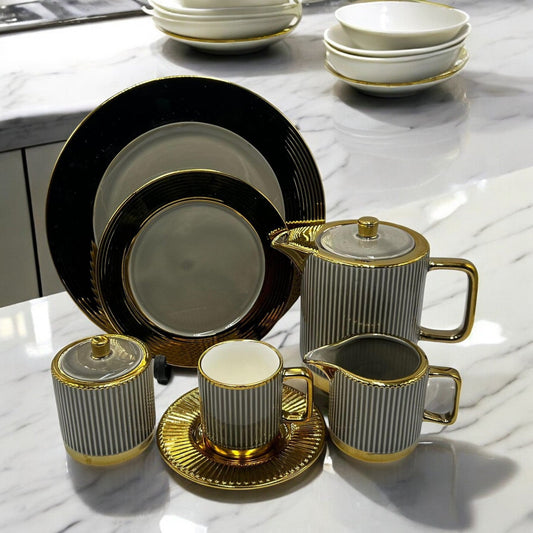 Elegant 24Pcs Bone China Tea Set - 2252 Gray