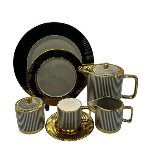 Elegant 24Pcs Bone China Tea Set - 2252 Gray